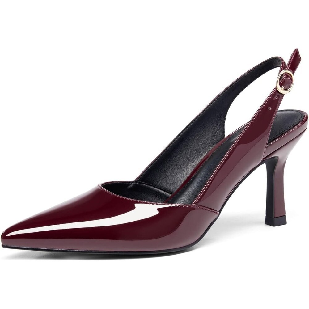 〽️Women Coffe Slingback Kitten Heels Closed Pointed Toe Elegant Dress Pump Shoes